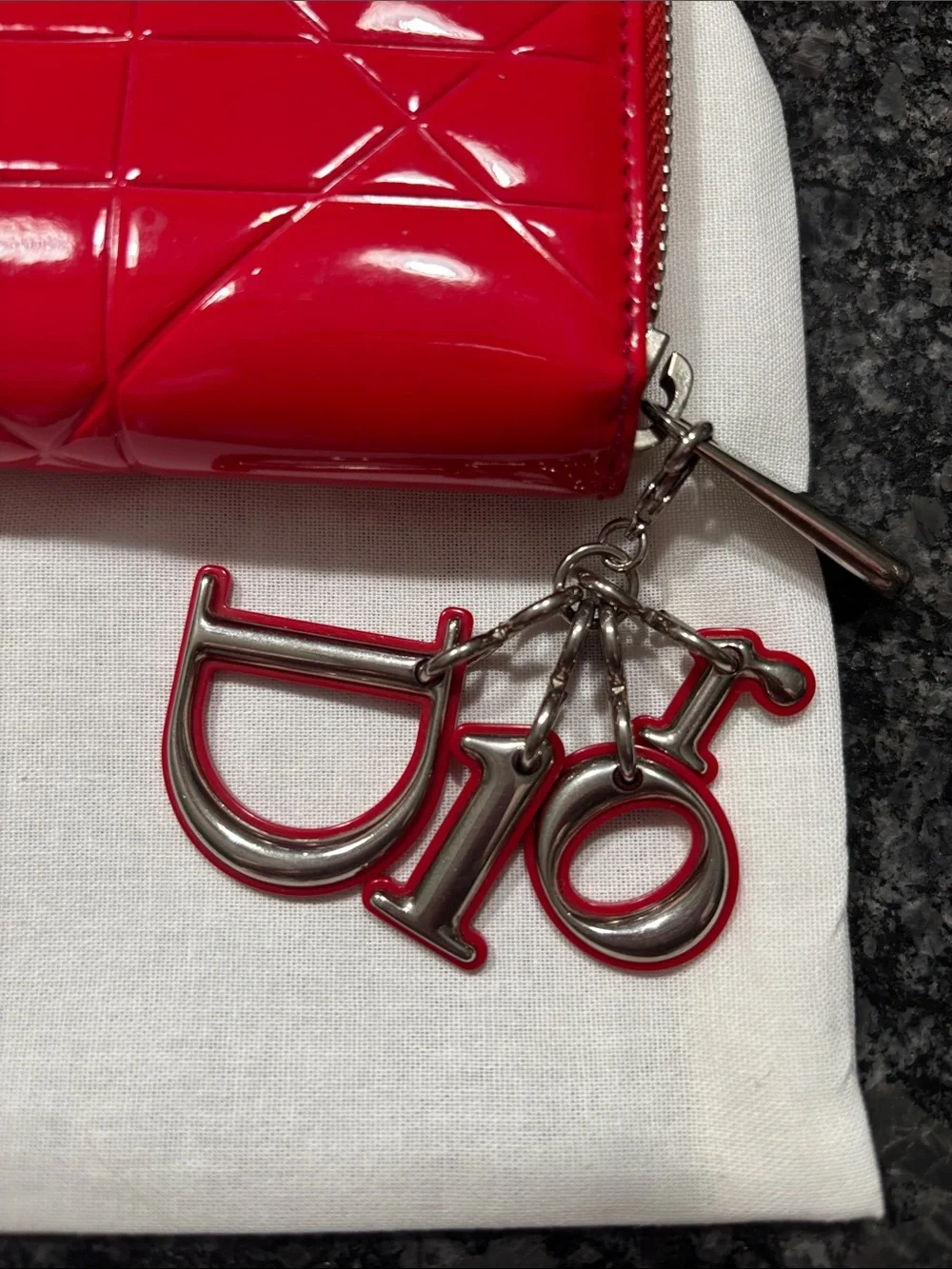 Dior Patent Zip Wallet with Charm